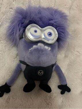 Purple Plush Monster Toy with Silver Goggles - Soft Hairy Character
